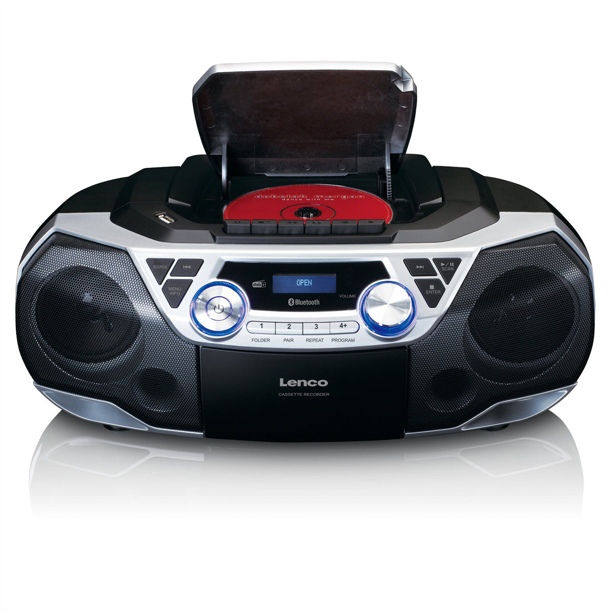 Lenco SCD-720 – CD-Boombox, DAB+/UKW, Kassette, Bluetooth, USB – Schwarz/Silber