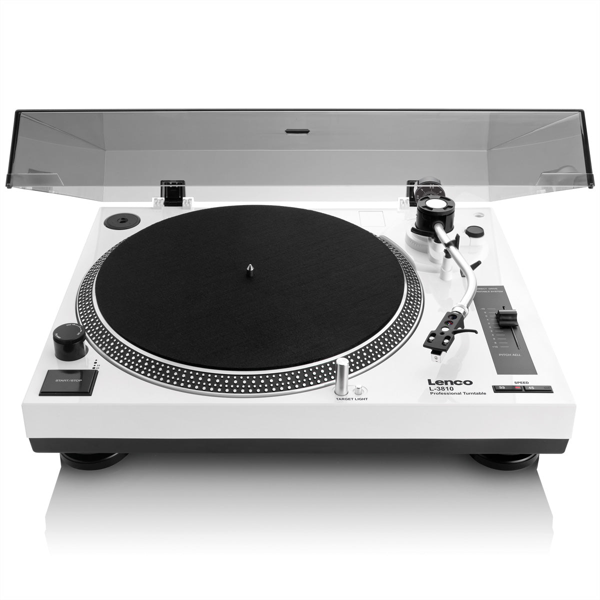 Lenco L-3810 – Plattenspieler (Direktantrieb, manuell), Phono-Vorverstärker, 33⅓/45 U/min – Weiss
