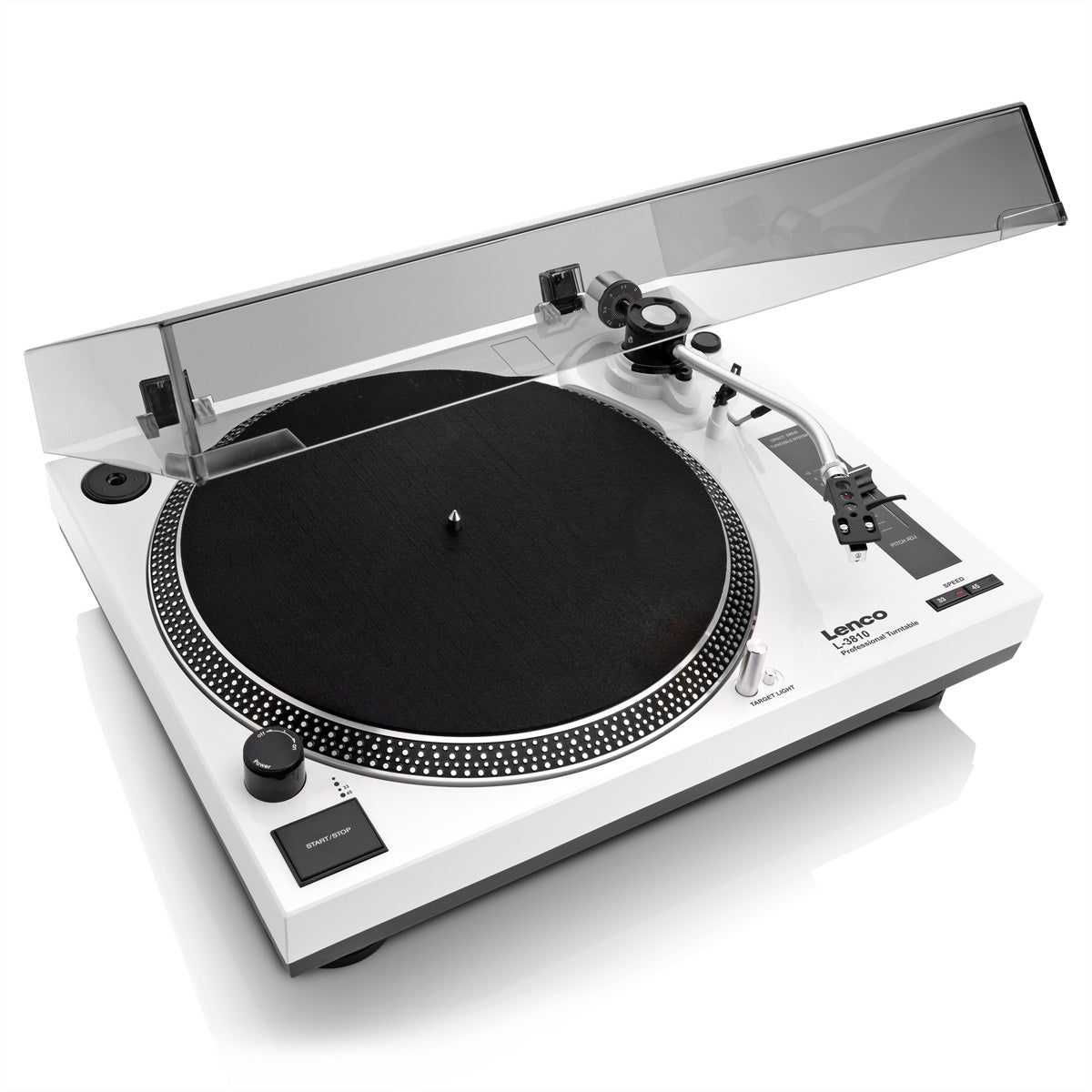Lenco L-3810 – Plattenspieler (Direktantrieb, manuell), Phono-Vorverstärker, 33⅓/45 U/min – Weiss