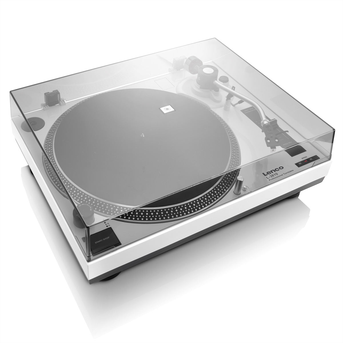 Lenco L-3810 – Plattenspieler (Direktantrieb, manuell), Phono-Vorverstärker, 33⅓/45 U/min – Weiss