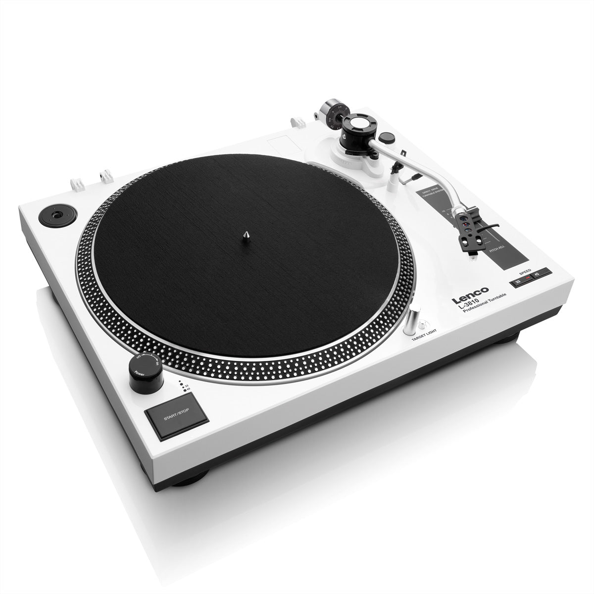 Lenco L-3810 – Plattenspieler (Direktantrieb, manuell), Phono-Vorverstärker, 33⅓/45 U/min – Weiss