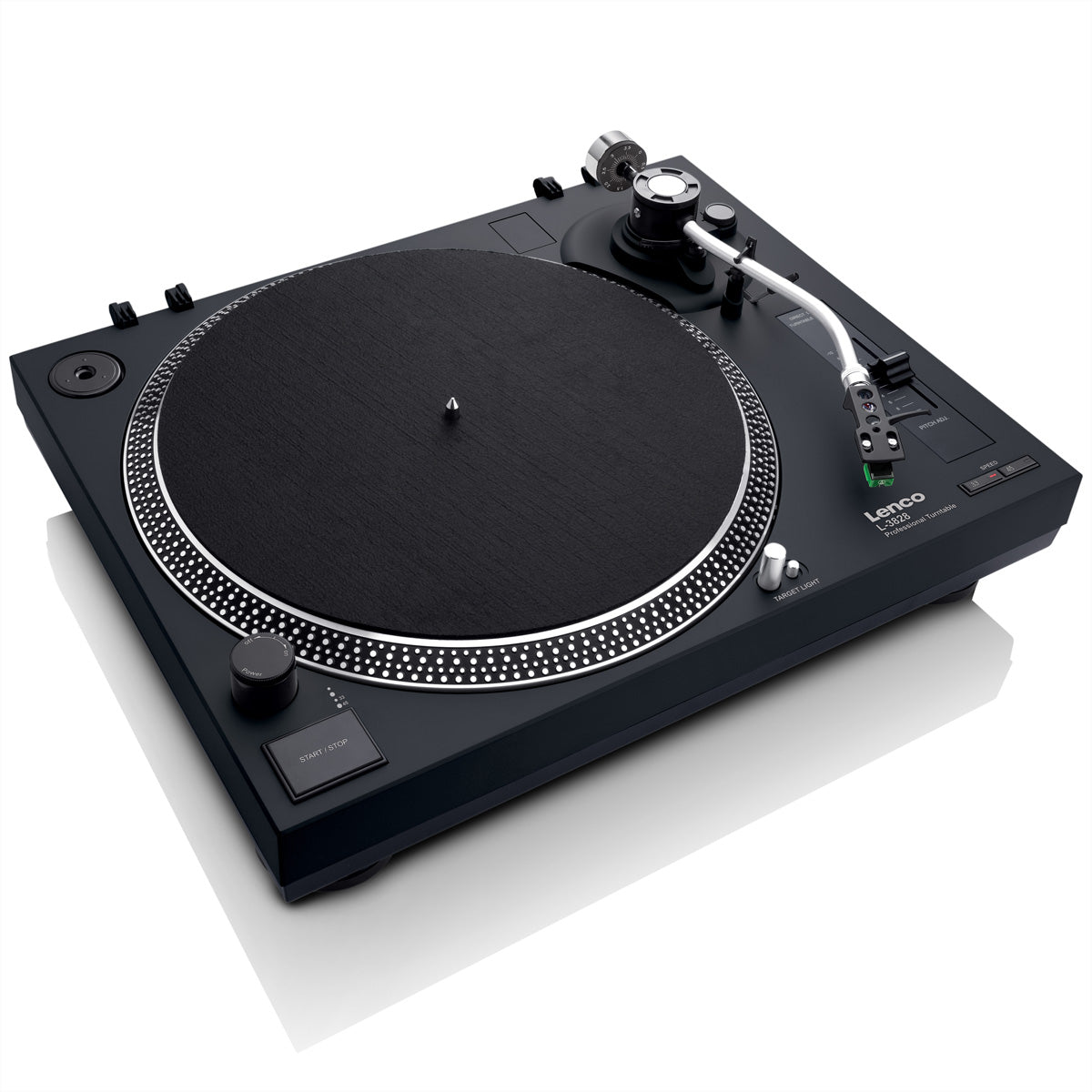 Lenco L-3828BK – Plattenspieler (Direktantrieb, manuell), Phono-Vorverstärker, 33⅓/45 – Schwarz
