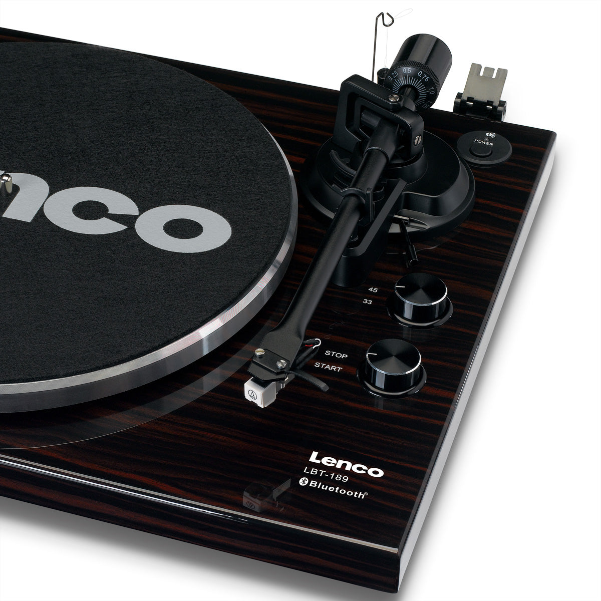 Lenco LBT-189WA – Plattenspieler (Riemenantrieb), Bluetooth, Phono-Vorverstärker, 33⅓/45 U/min – Schwarz/Braun