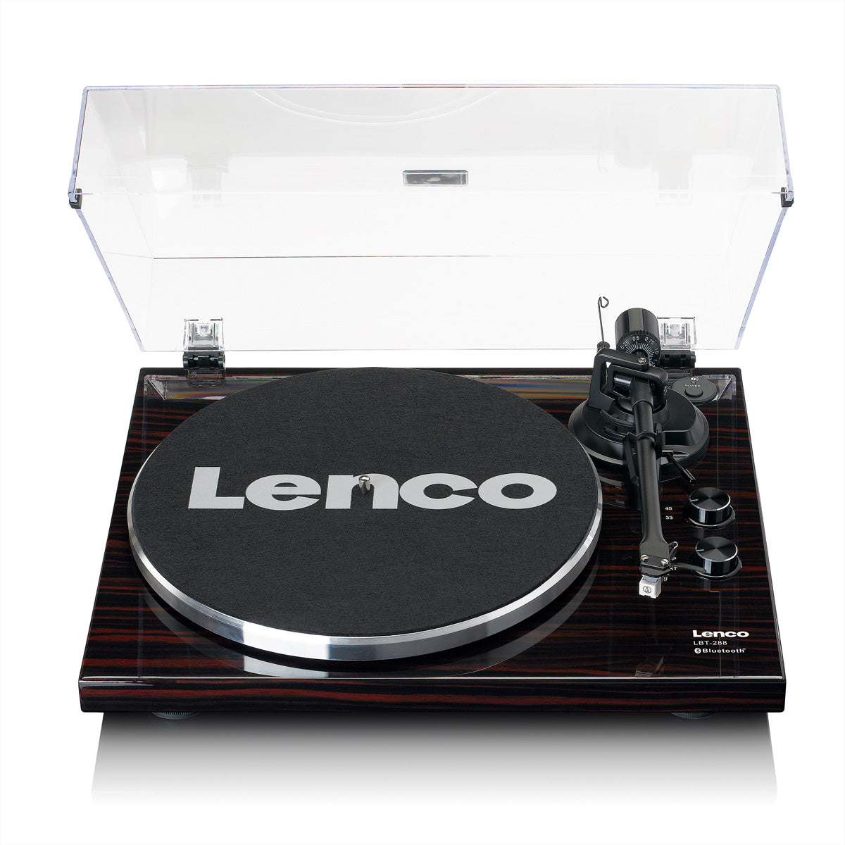 Lenco LBT-288WA – Plattenspieler (Riemenantrieb, manuell), Bluetooth, Phono-Vorverstärker, 33⅓/45 U/min – Schwarz/Braun