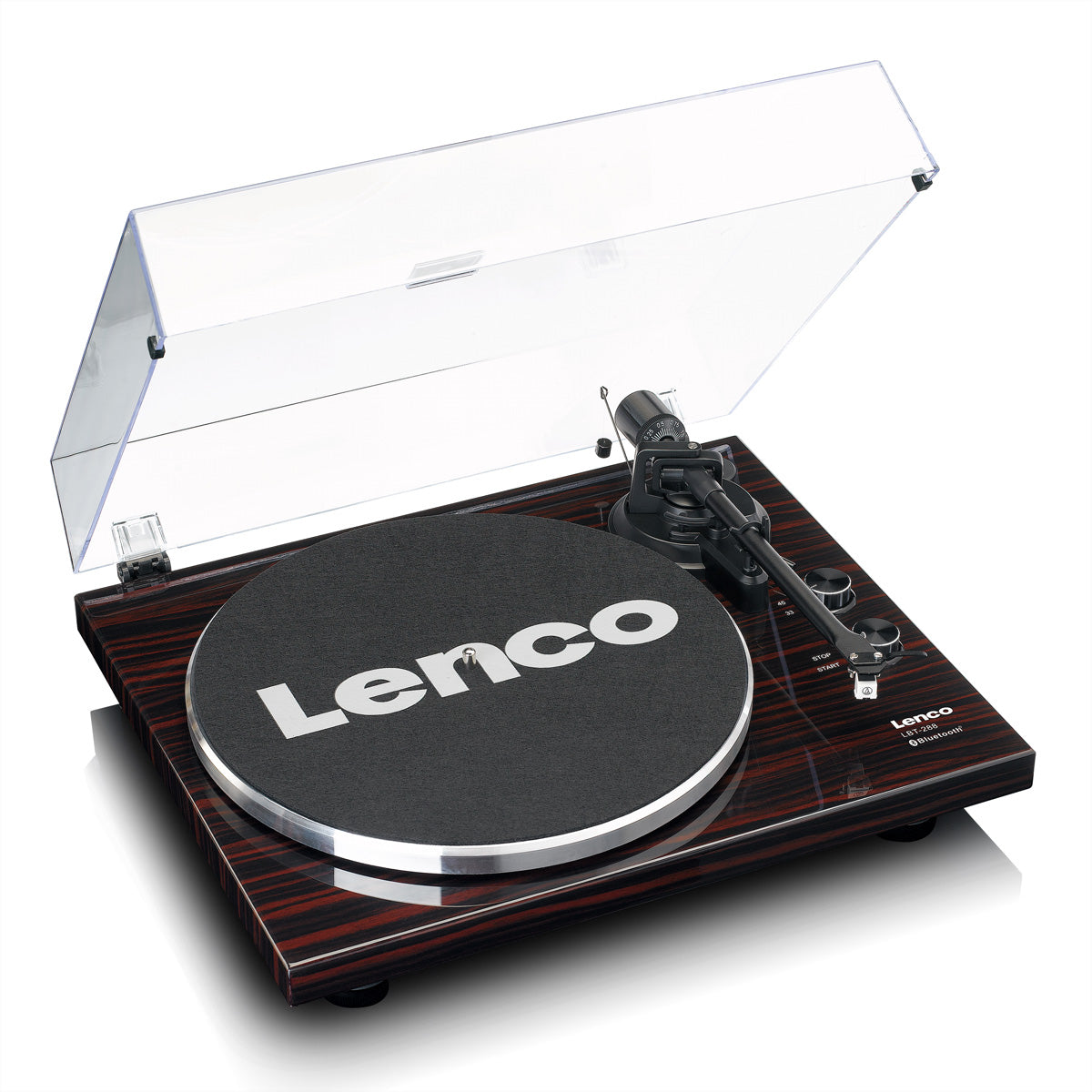 Lenco LBT-288WA – Plattenspieler (Riemenantrieb, manuell), Bluetooth, Phono-Vorverstärker, 33⅓/45 U/min – Schwarz/Braun