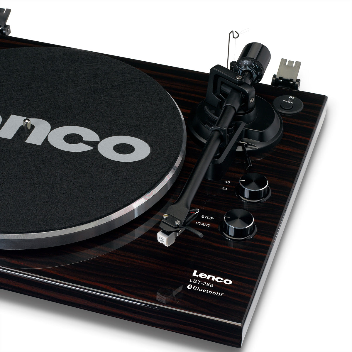 Lenco LBT-288WA – Plattenspieler (Riemenantrieb, manuell), Bluetooth, Phono-Vorverstärker, 33⅓/45 U/min – Schwarz/Braun
