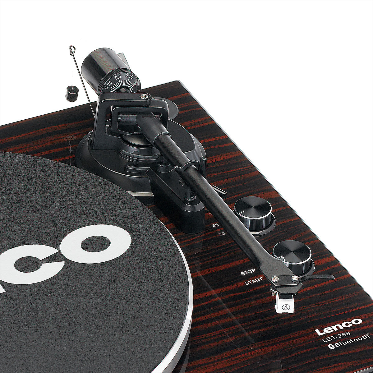 Lenco LBT-288WA – Plattenspieler (Riemenantrieb, manuell), Bluetooth, Phono-Vorverstärker, 33⅓/45 U/min – Schwarz/Braun