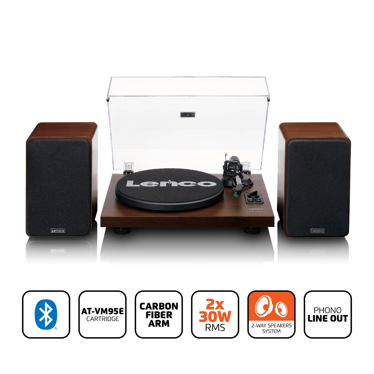 Lenco LS-600WA – Plattenspieler (Riemenantrieb, manuell), Bluetooth, Phono-Vorverstärker, 33⅓/45 U/min – Holz/Schwarz