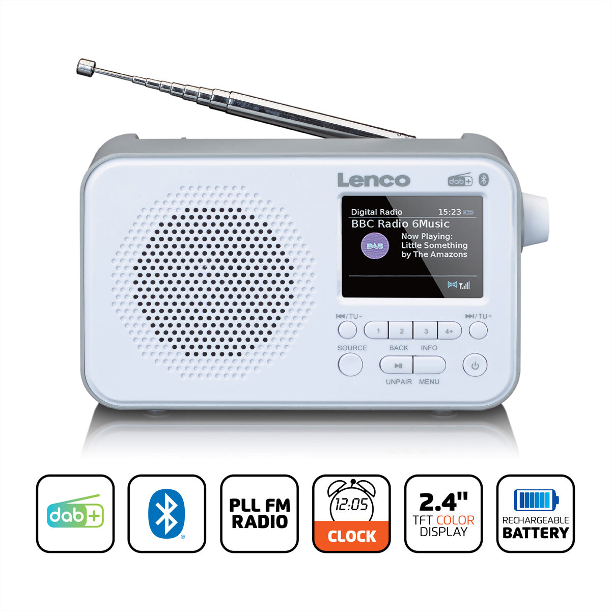 Lenco PDR-036WH – DAB+/UKW-Tischradio, Bluetooth – Weiss