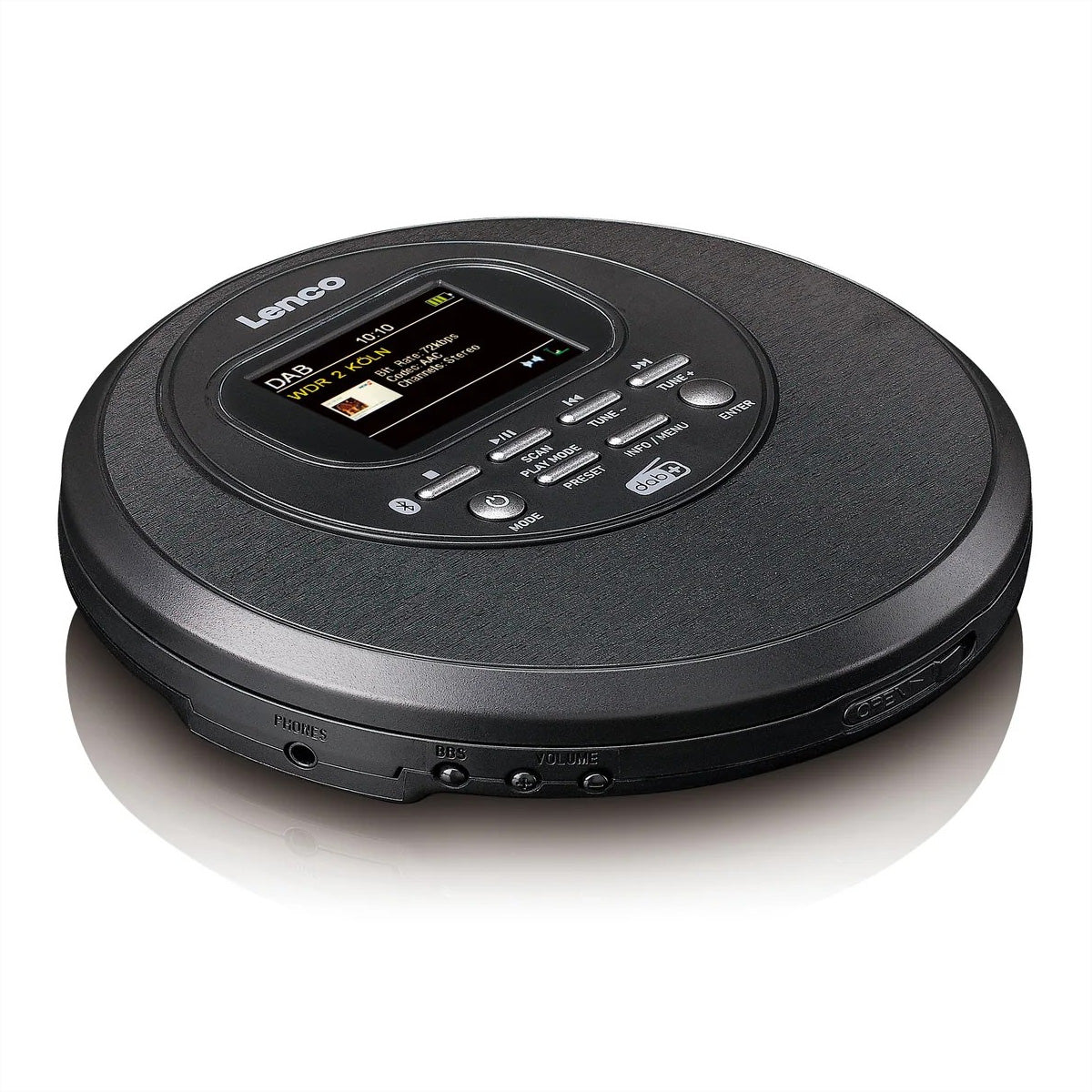 Lenco CD-500BK – Portabler CD-Player, DAB+/UKW, Bluetooth, 4 h Akku – Schwarz