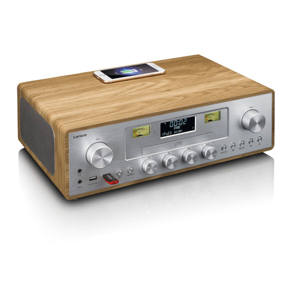 Lenco DAR-281WDSI – Micro HiFi-Anlage, DAB+/FM, CD, Bluetooth, Qi-Laden – Silber