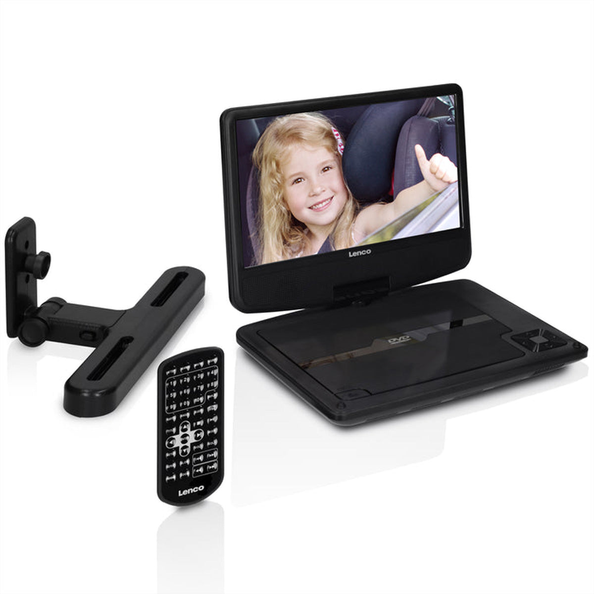 Lenco DVP-901BK – 9" Tragbarer DVD-Player, TFT 16:9, Akku, USB, Schwarz