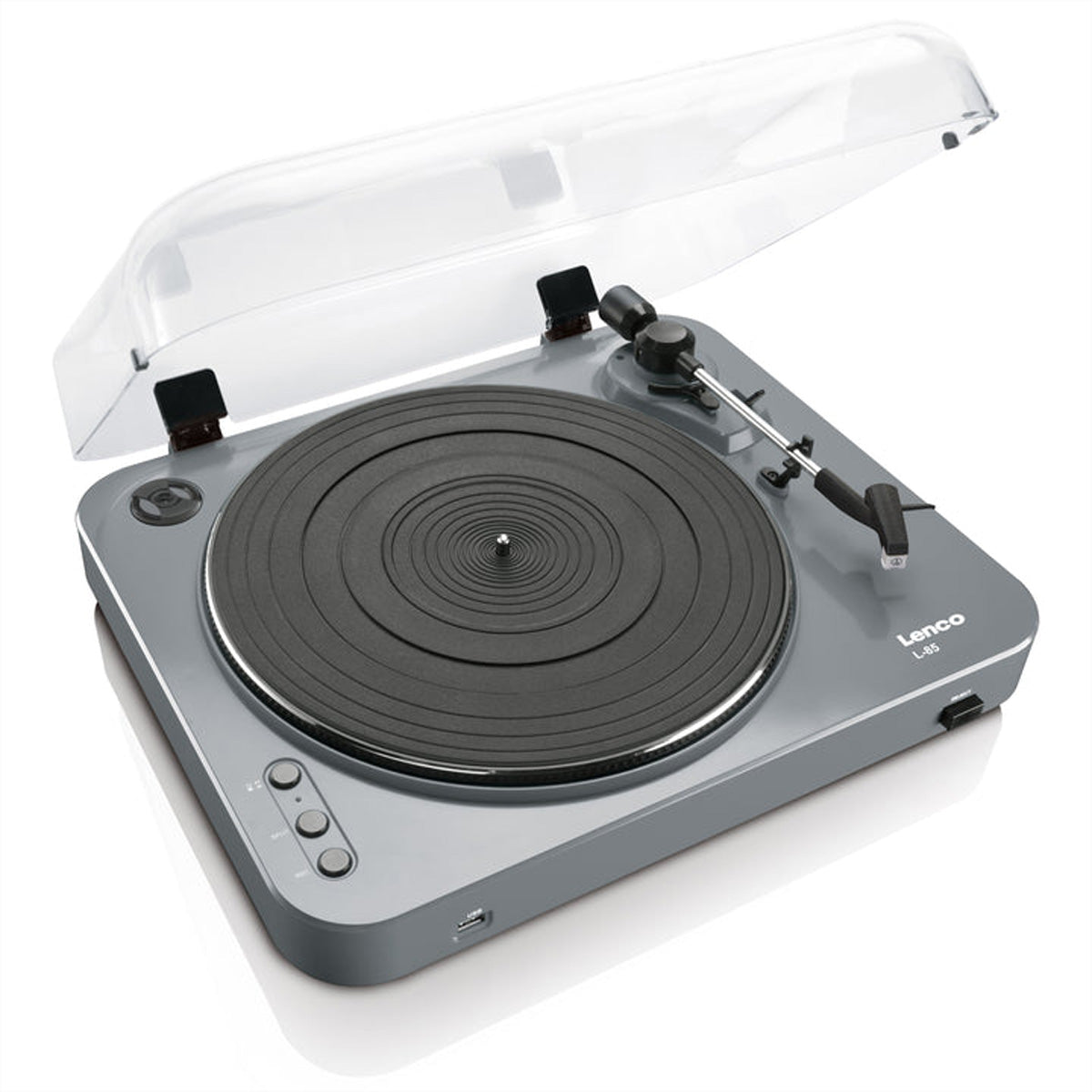 Lenco L-85 – Plattenspieler (Riemenantrieb, halbautomatisch), Phono-Vorverstärker, USB, 33/45 U/min – Grau
