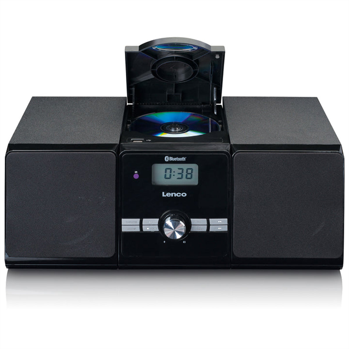 Lenco MC-030BK – Stereo-Vollverstärker, 2×5 W, USB, AUX, 3,5 mm Kopfhörer, Schwarz