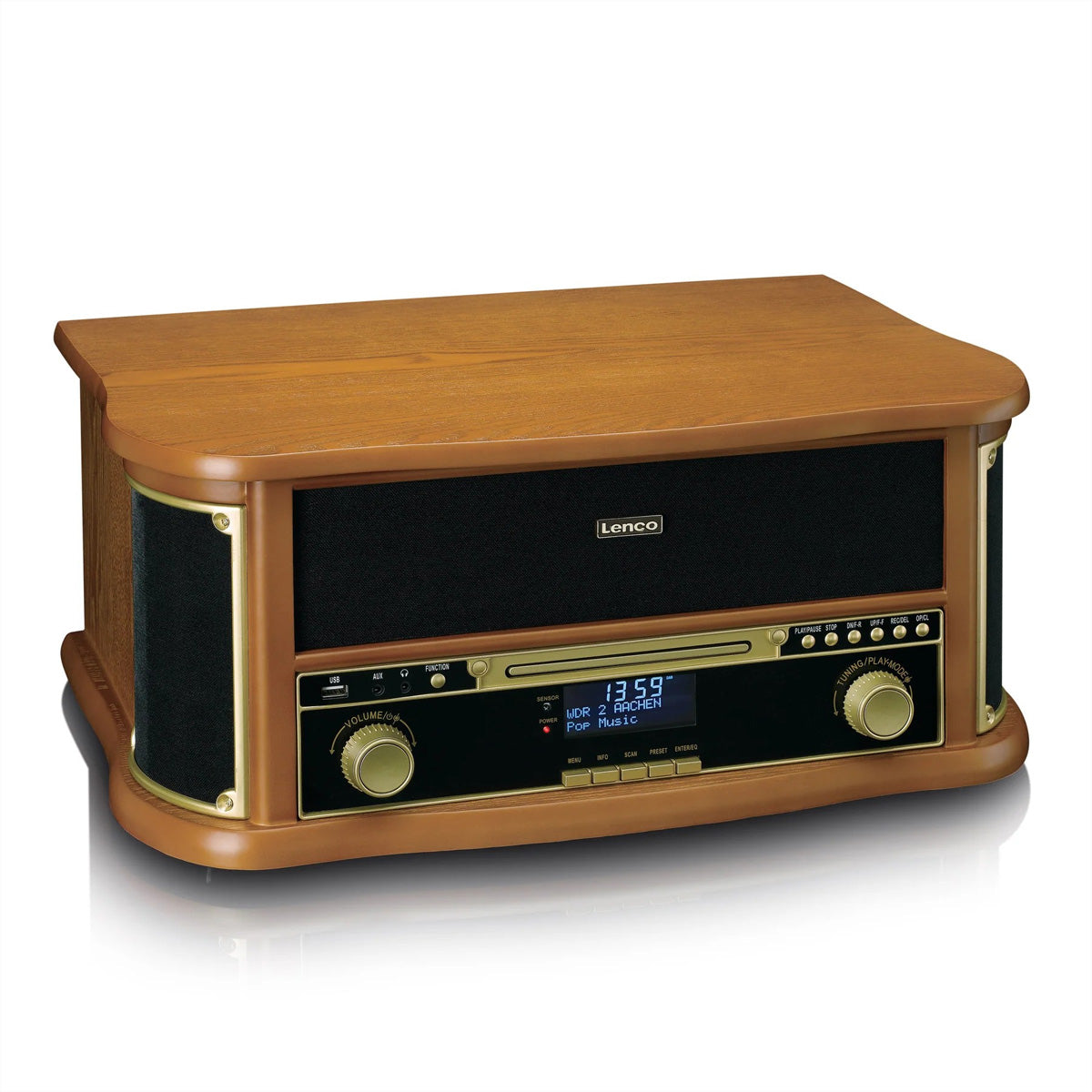 Lenco TCD-2571WD – Plattenspieler (Riemenantrieb), Bluetooth, Phono-Vorverstärker, 33⅓/45/78 U/min – Braun