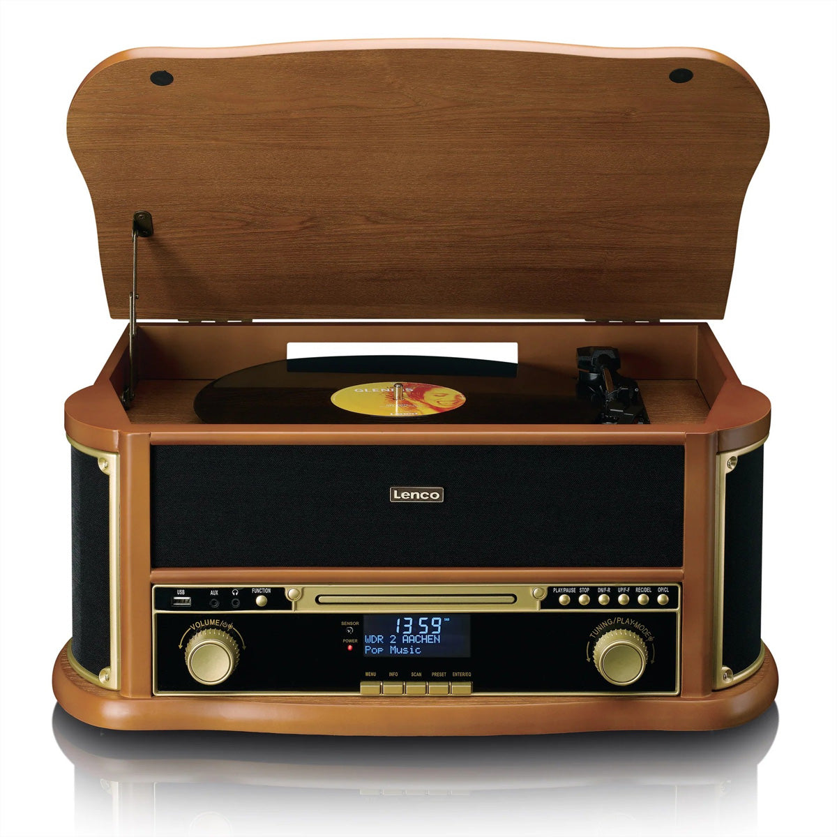 Lenco TCD-2571WD – Plattenspieler (Riemenantrieb), Bluetooth, Phono-Vorverstärker, 33⅓/45/78 U/min – Braun