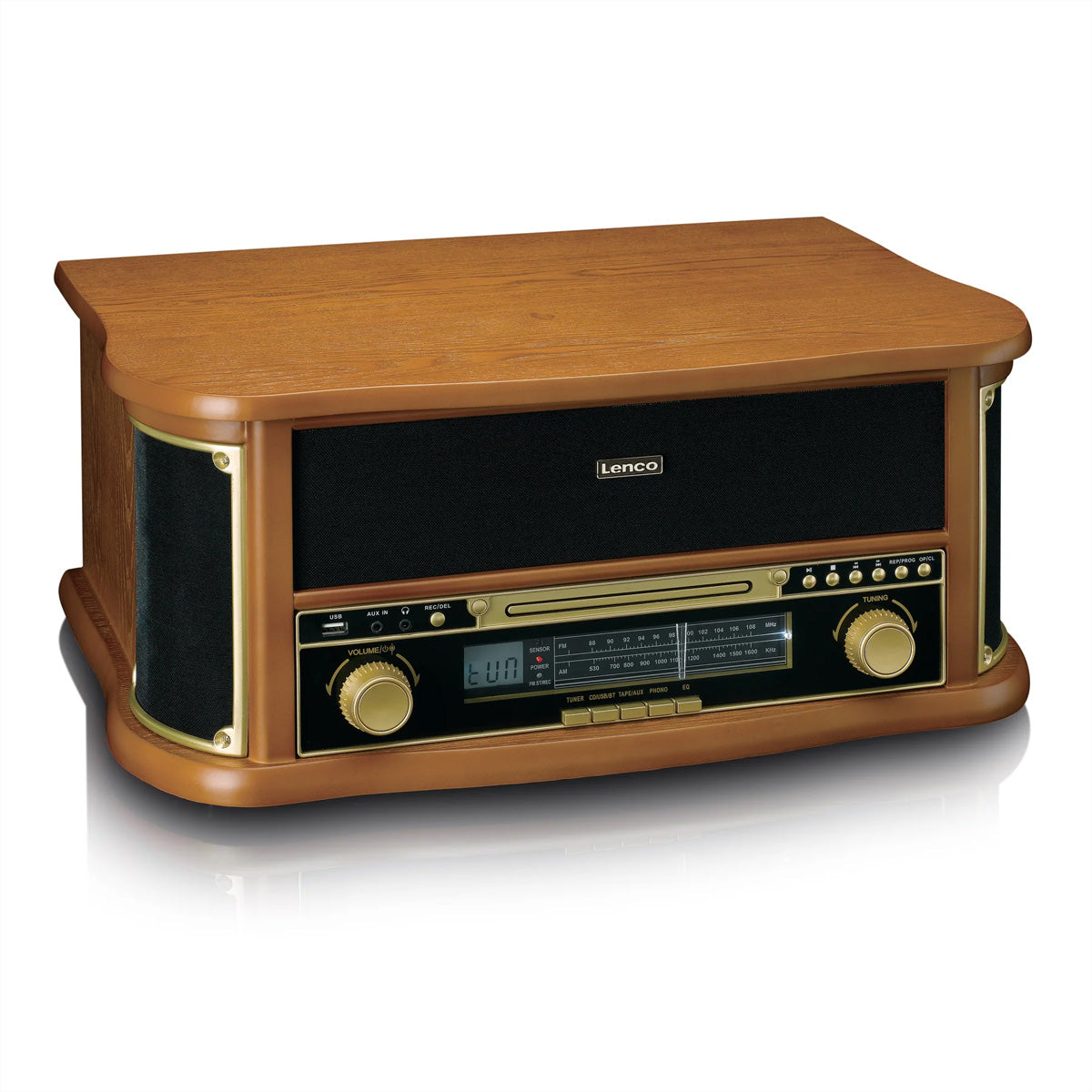 Lenco TCD-2551 – Plattenspieler (Direktantrieb, Batterie), Bluetooth 5.0, Phono-Vorverstärker, 33⅓/45/78 – Holz