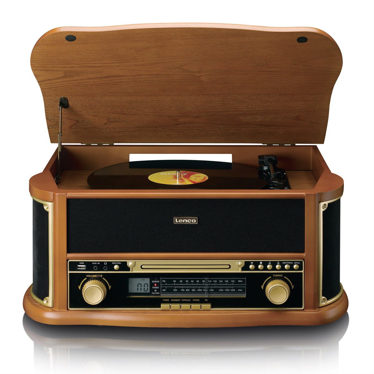 Lenco TCD-2551 – Plattenspieler (Direktantrieb, Batterie), Bluetooth 5.0, Phono-Vorverstärker, 33⅓/45/78 – Holz