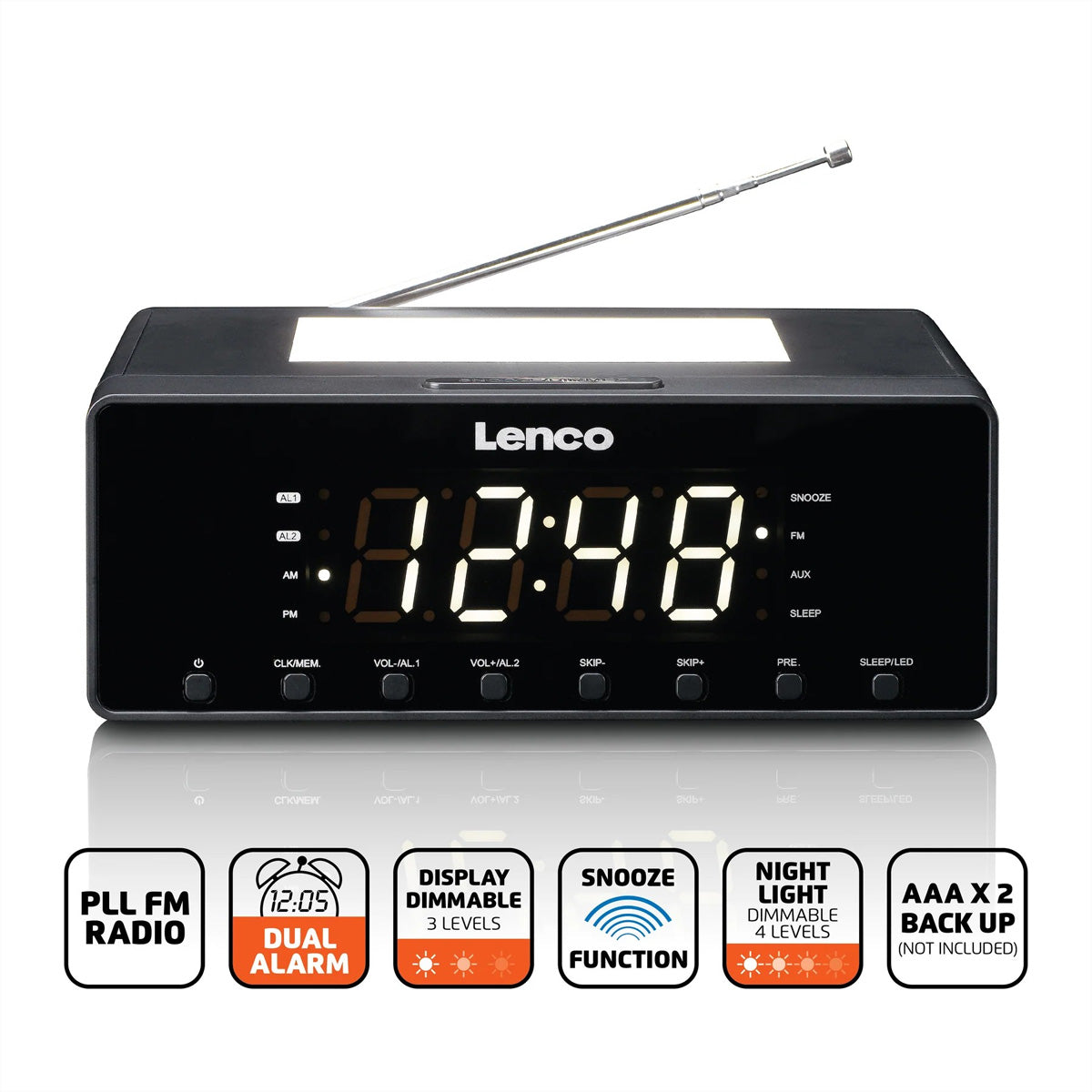 Lenco CR-540BK – UKW Radiowecker, USB-Ladefunktion – Schwarz