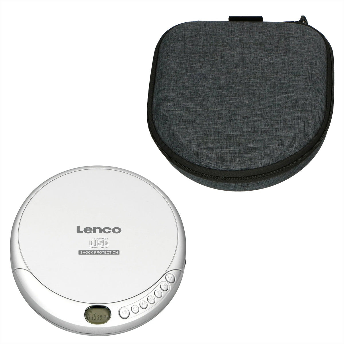Lenco CD-201SI+PBC-50GY – Portabler CD-Player, 14 h Akku – Silber