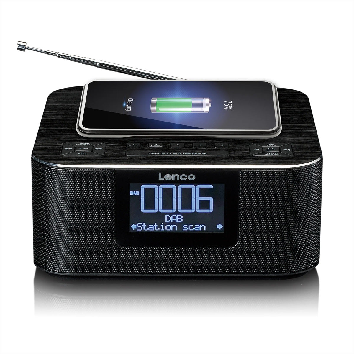 Lenco CR-650BK – Radiowecker DAB+/UKW, Bluetooth 5.0, Qi-Laden, 2 Weckzeiten – Schwarz