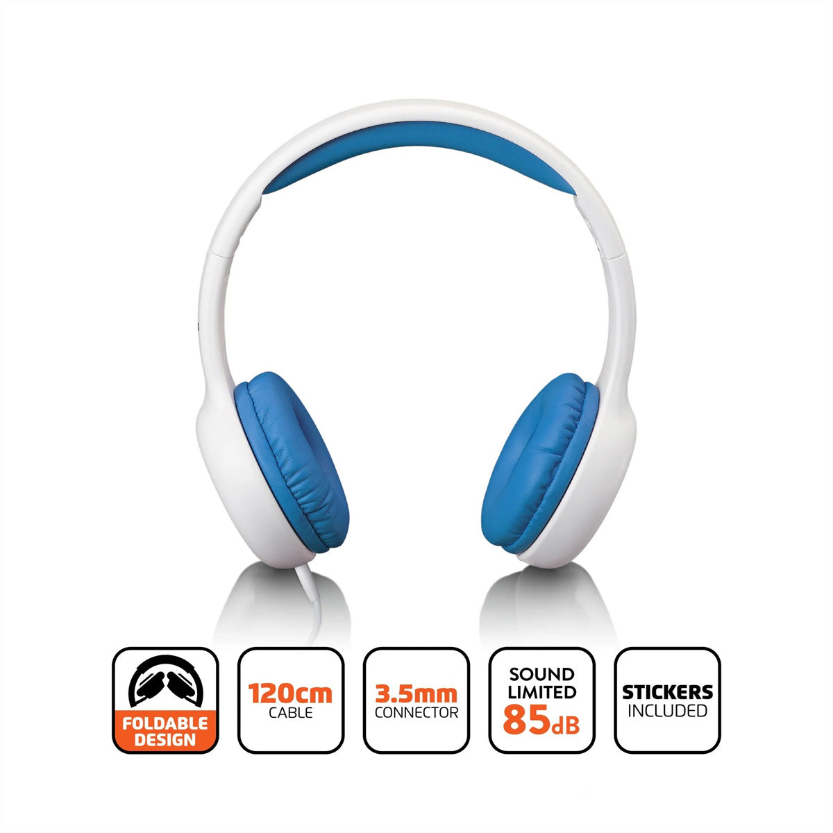 Lenco HP-010BU On-Ear Kinderkopfhörer – Stereo, Verkabelt, 3,5 mm Klinke, 85 dB Lautstärke-Limit, Blau