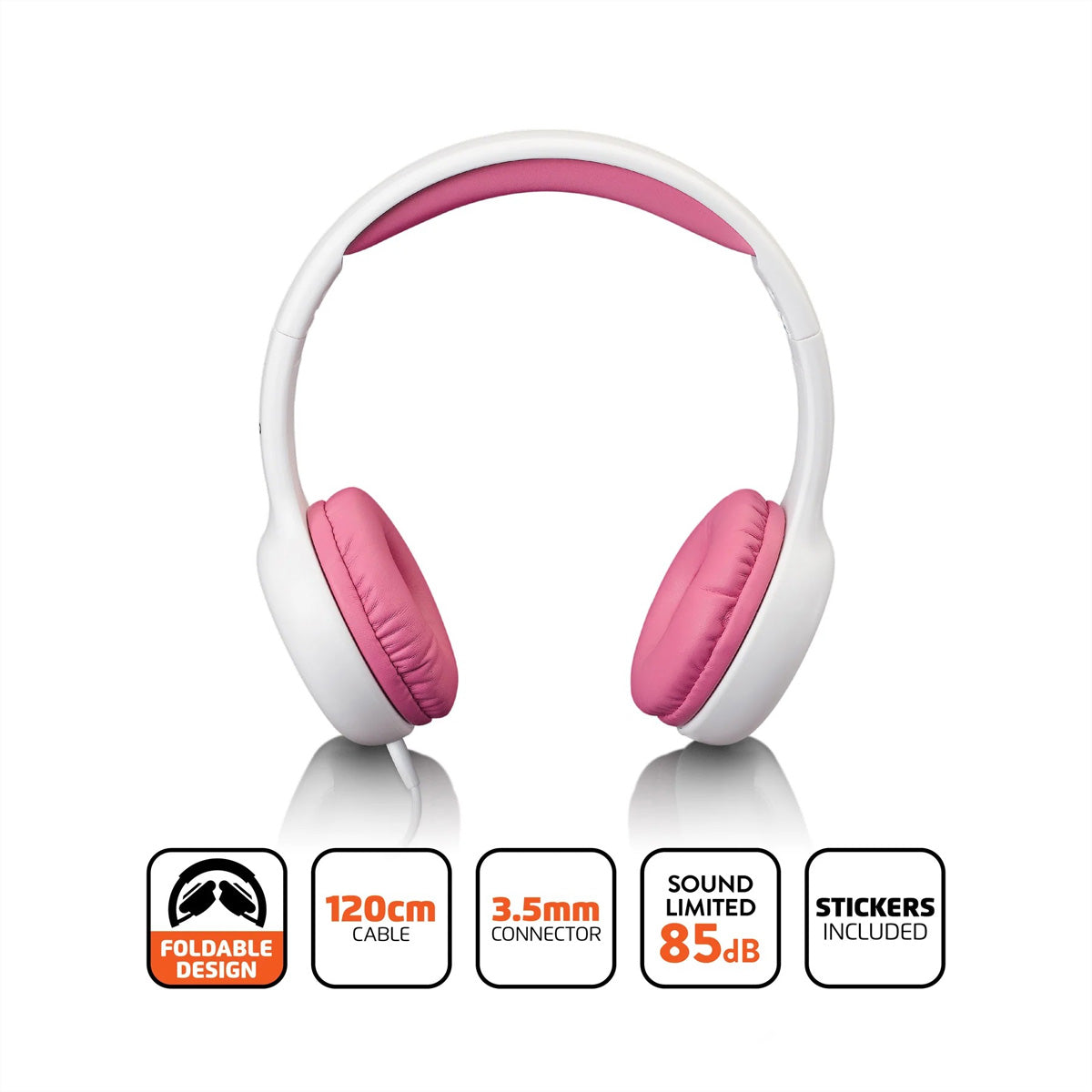 Lenco HP-010PK Kinderkopfhörer – On-Ear, Stereo, 3,5 mm Klinke, 85 dB Lautstärke-Limit, Pink