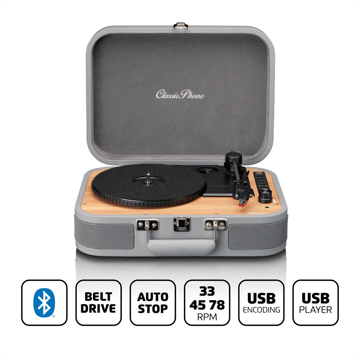 Lenco TT-116GY – Plattenspieler, Bluetooth, USB, MP3-Direktencoding, 33/45 U/min – Grau