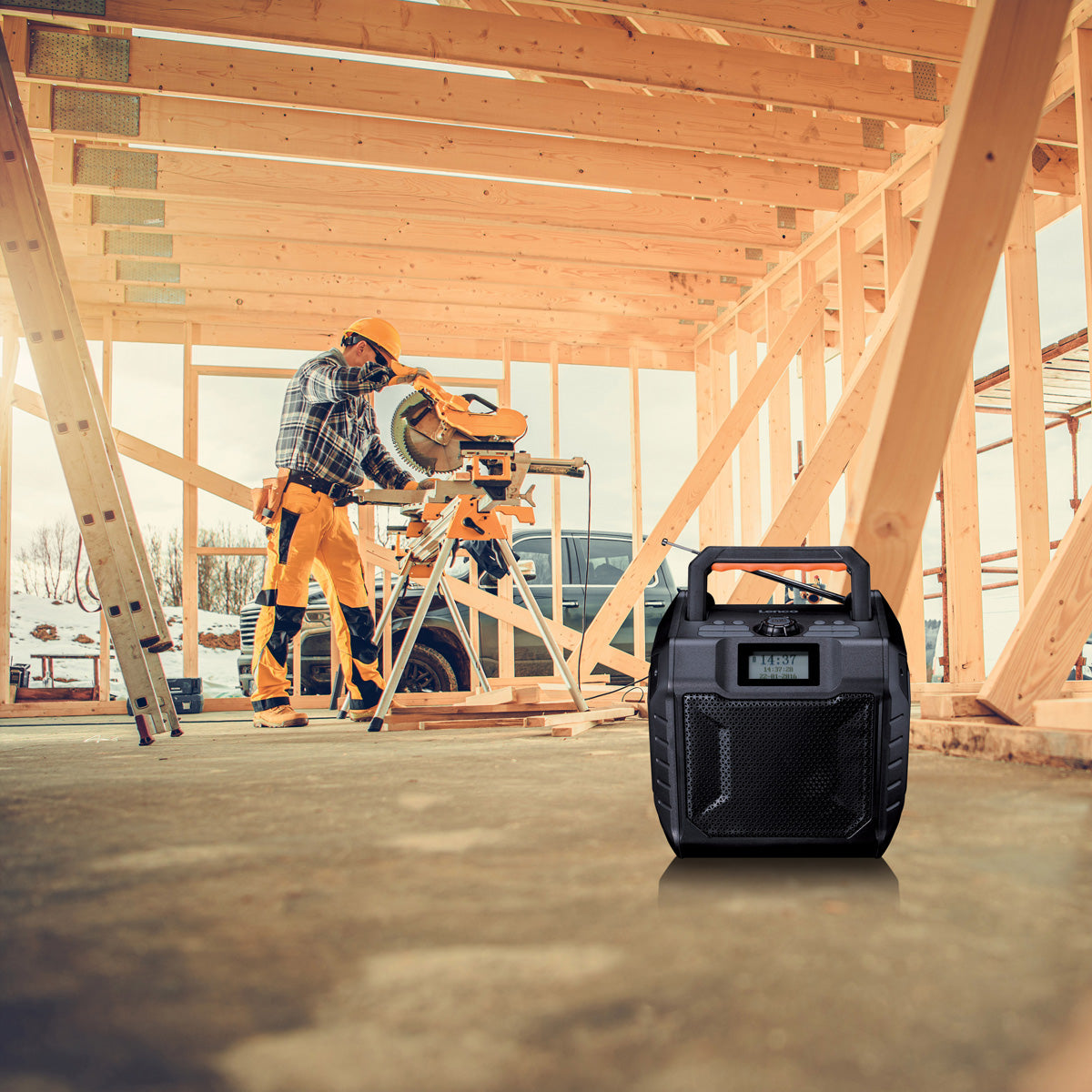 Lenco ODR-160GY – Baustellenradio DAB+/UKW, Bluetooth, IPX5, 20 h Akku – Schwarz