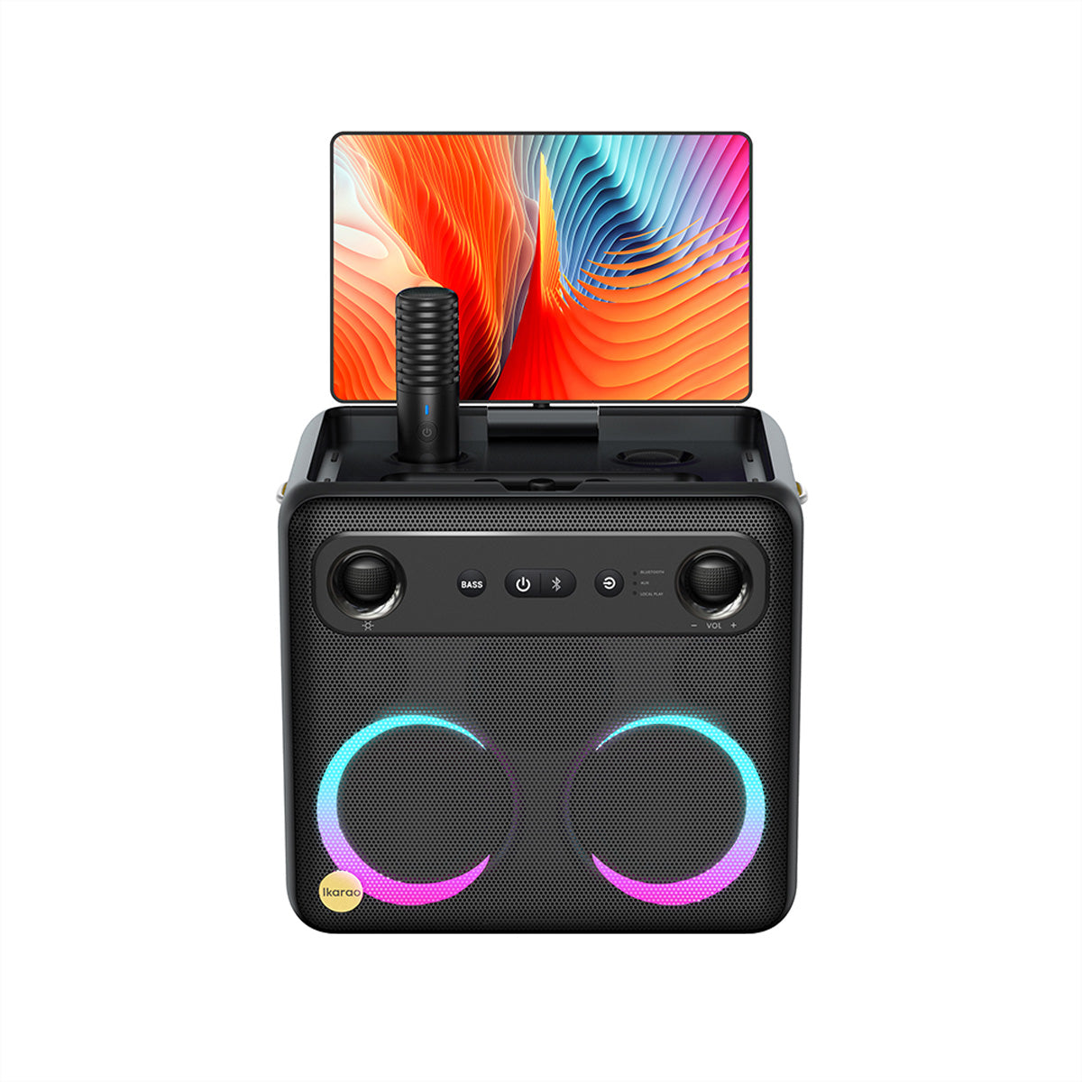 Ikarao Break X2 – Party-Lautsprecher – 300 W, LED-Lichteffekte, mit 2 kabellosen Mikrofonen, 8 h, Schwarz
