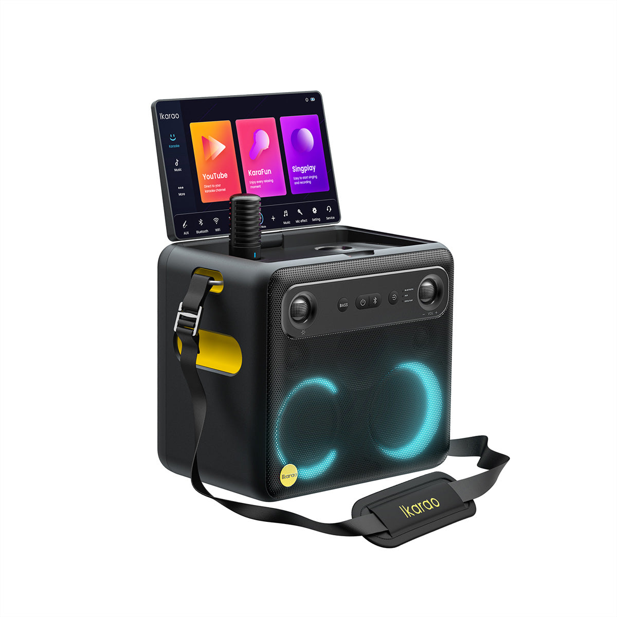 Ikarao Break X2 – Party-Lautsprecher – 300 W, LED-Lichteffekte, mit 2 kabellosen Mikrofonen, 8 h, Schwarz