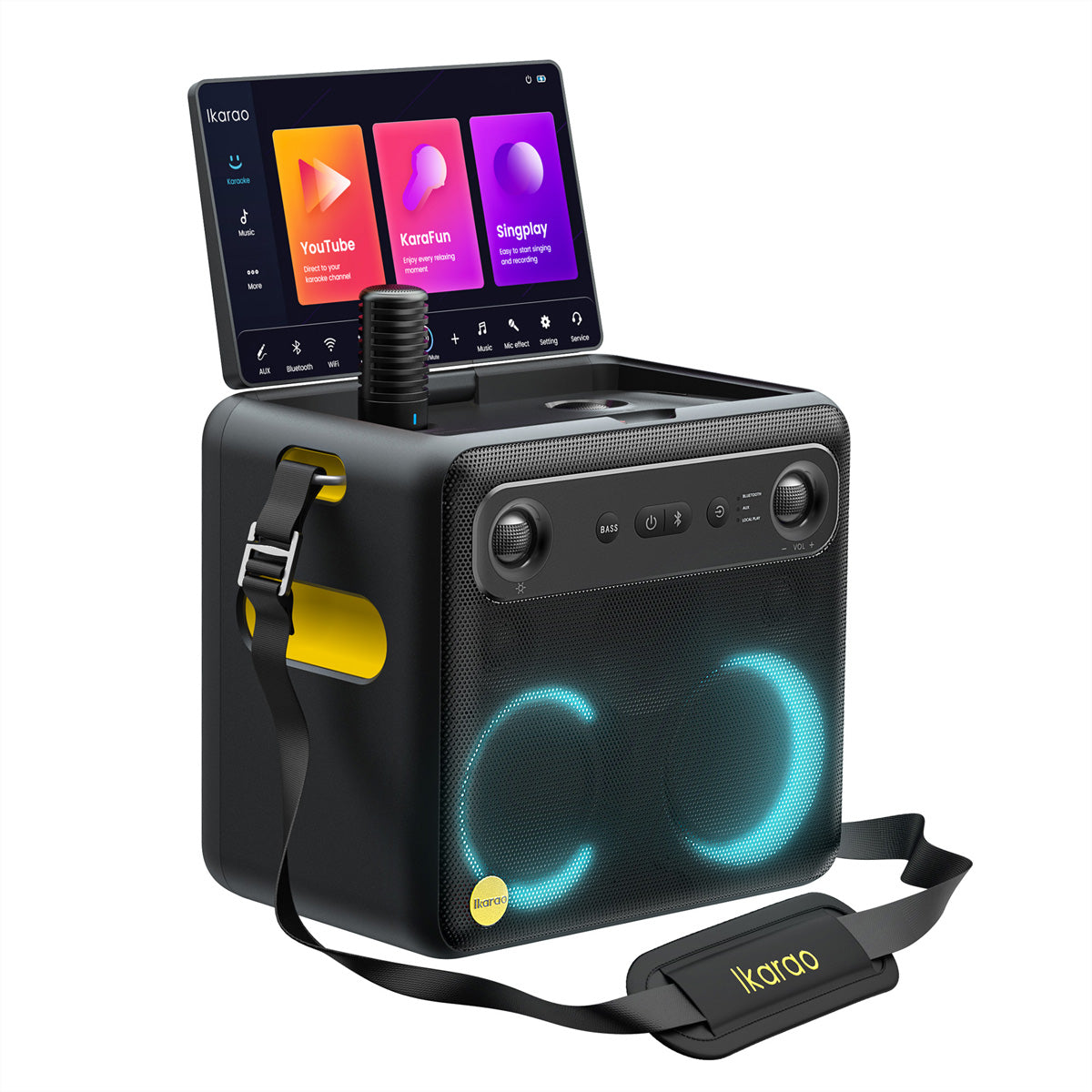 Ikarao Break X2 – Party-Lautsprecher – 300 W, LED-Lichteffekte, mit 2 kabellosen Mikrofonen, 8 h, Schwarz