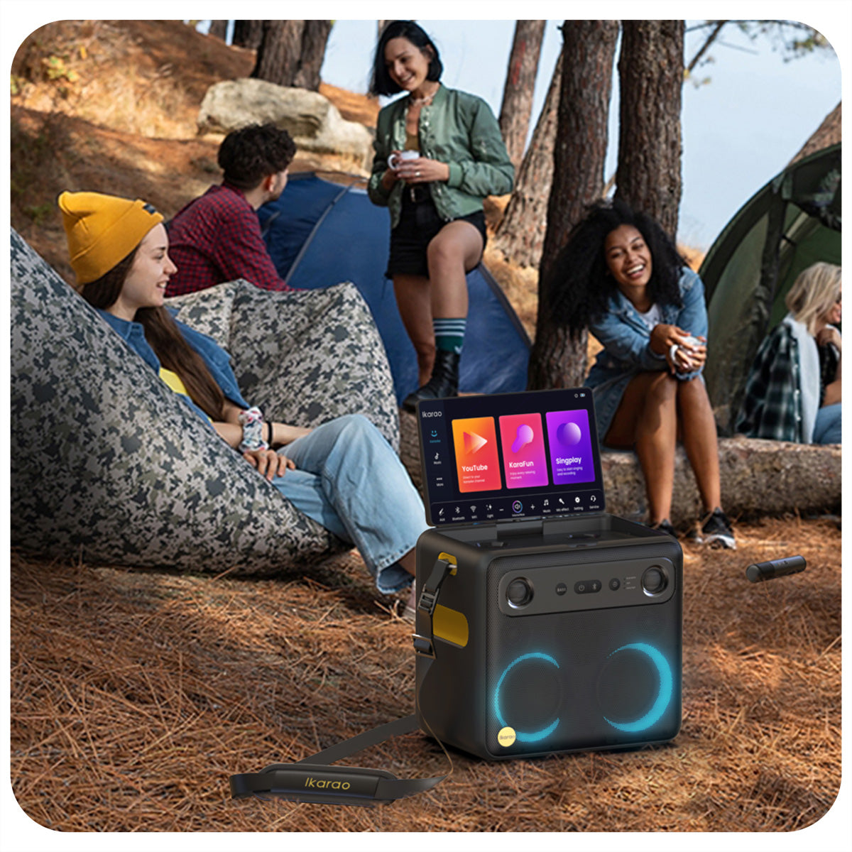 Ikarao Break X2 – Party-Lautsprecher – 300 W, LED-Lichteffekte, mit 2 kabellosen Mikrofonen, 8 h, Schwarz