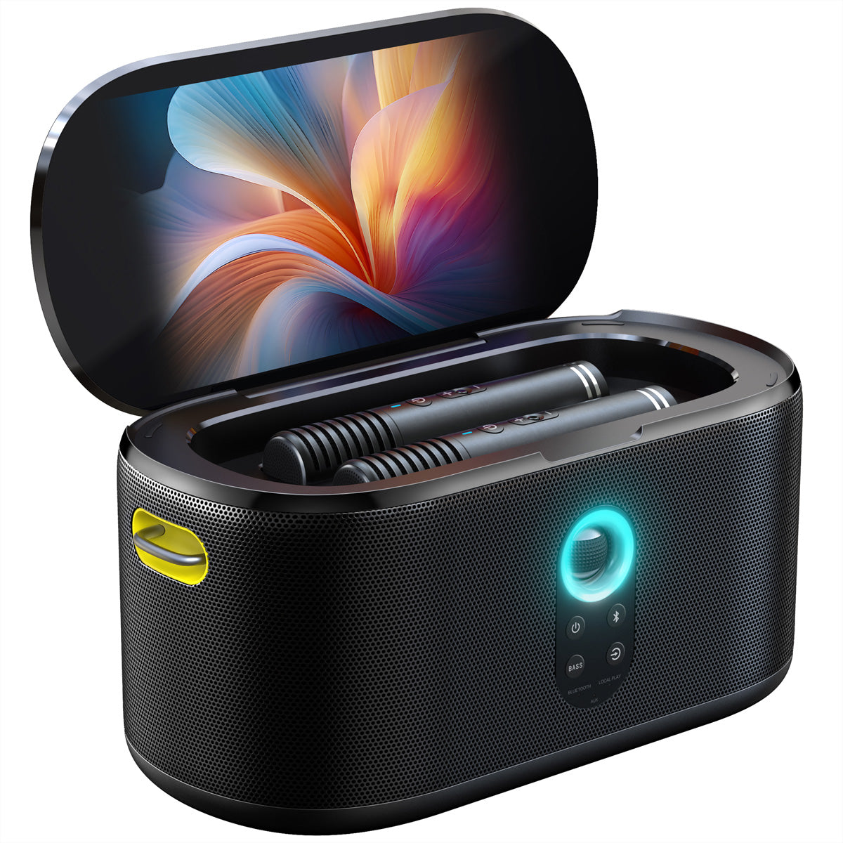 Ikarao Shell S1 – Party-Lautsprecher – 280 W, LED, 8 h Akku, inkl. 2 kabellose Mikrofone – Schwarz