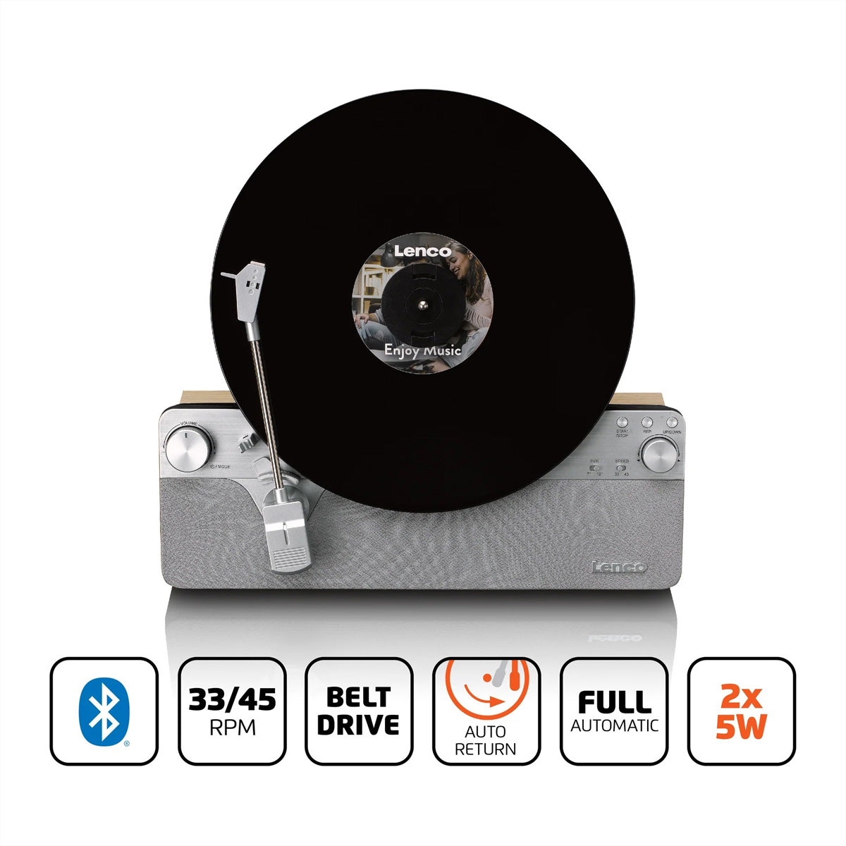Lenco LSA-071SI – Plattenspieler (Riemenantrieb, vollautomatisch), Bluetooth 5.3, 33⅓/45 U/min – Grau