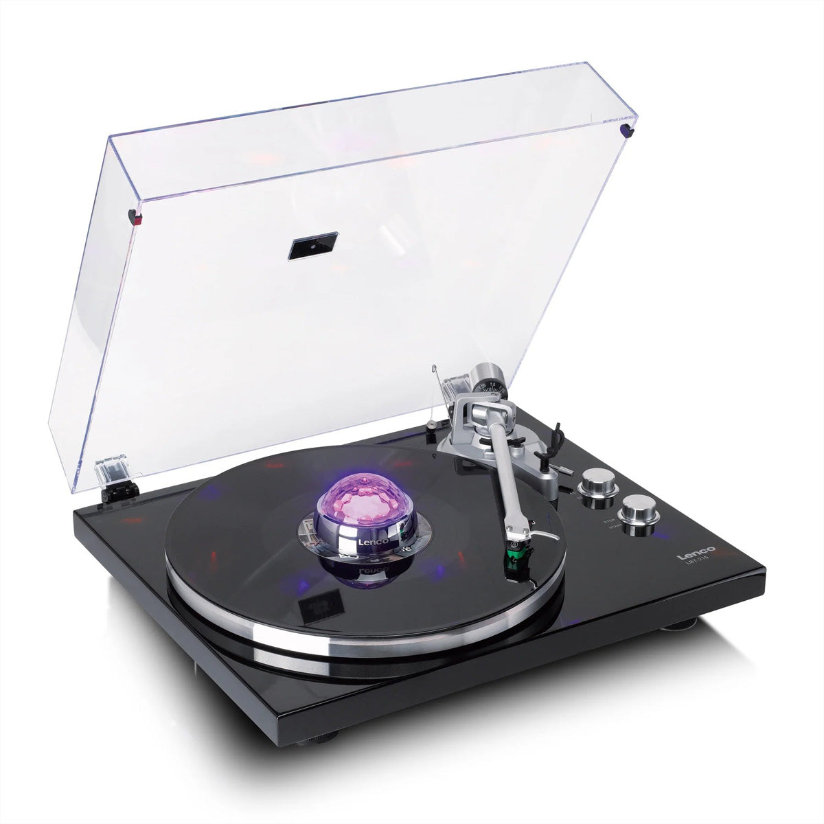 Lenco TTA-080SI – Plattenspieler-Stabilisator – 250 g – RGB-Lichteffekte, Diskokugel, wiederaufladbar – Silber