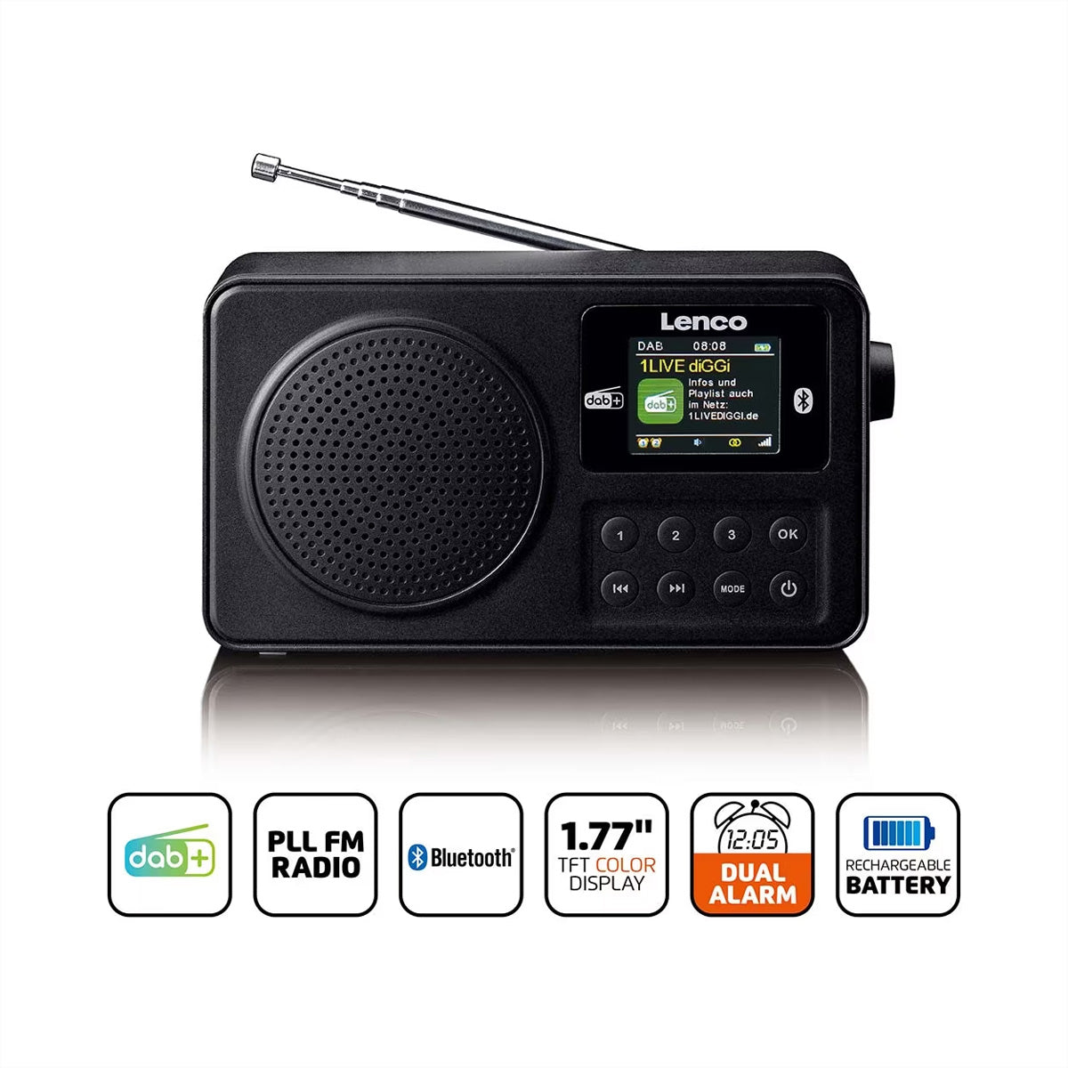 Lenco PDR-033 – DAB+/UKW-Tischradio, Bluetooth – Schwarz