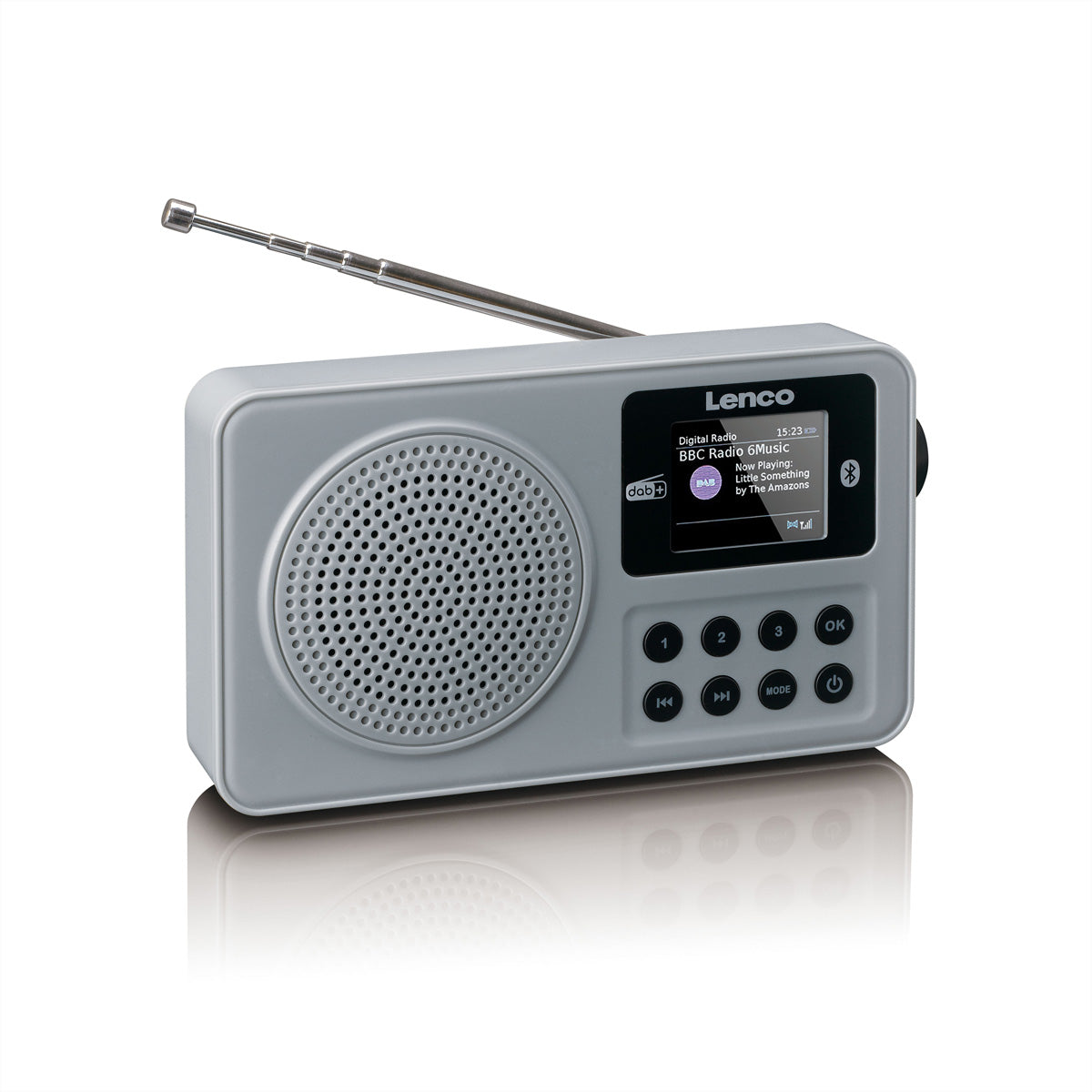 Lenco PDR-034 – DAB+/UKW-Tischradio, Bluetooth, 10 h Akku, Wecker – Grau