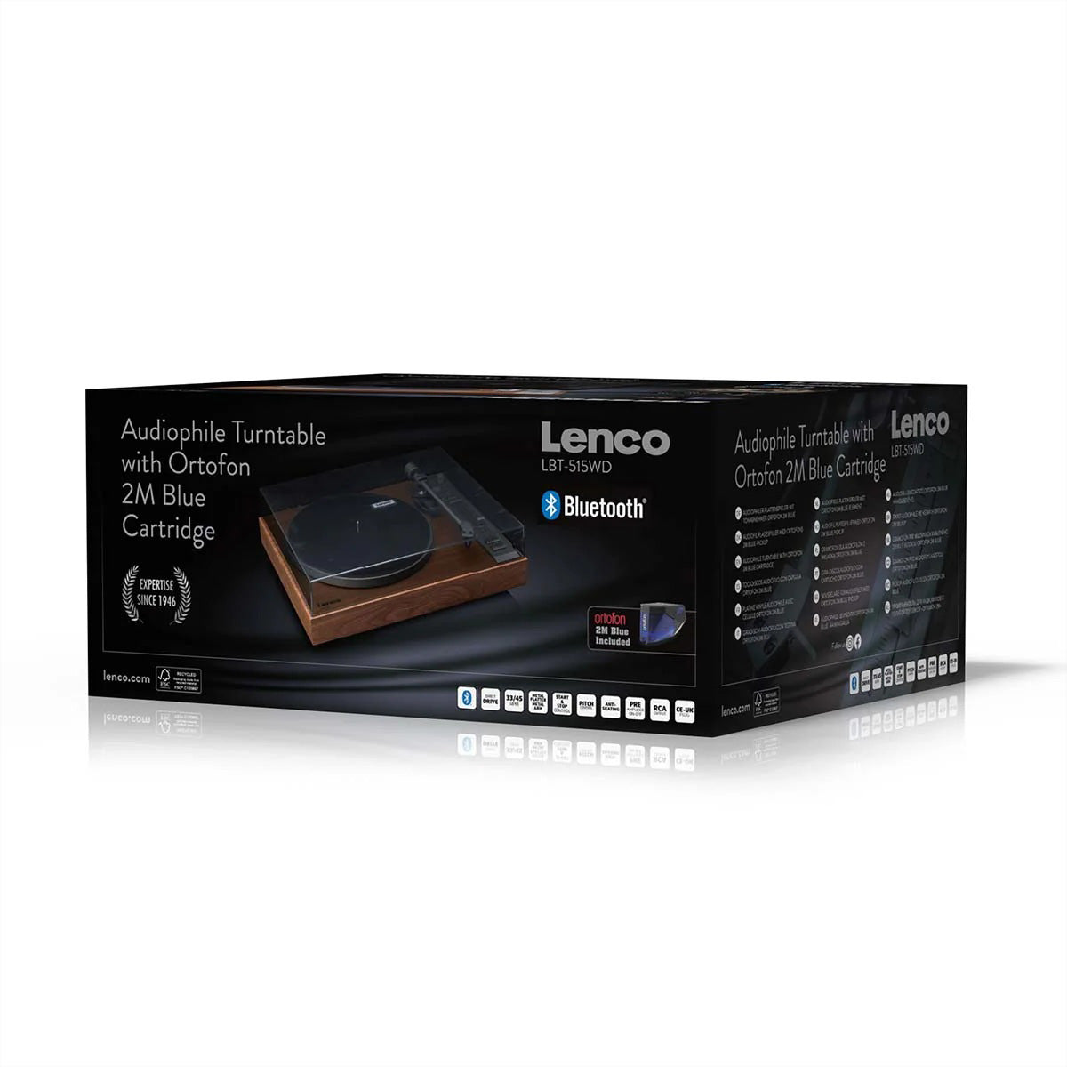 Lenco LBT-515WD – Plattenspieler (Direktantrieb, manuell), Bluetooth, Phono-Vorverstärker, 33⅓/45 U/min – Holz