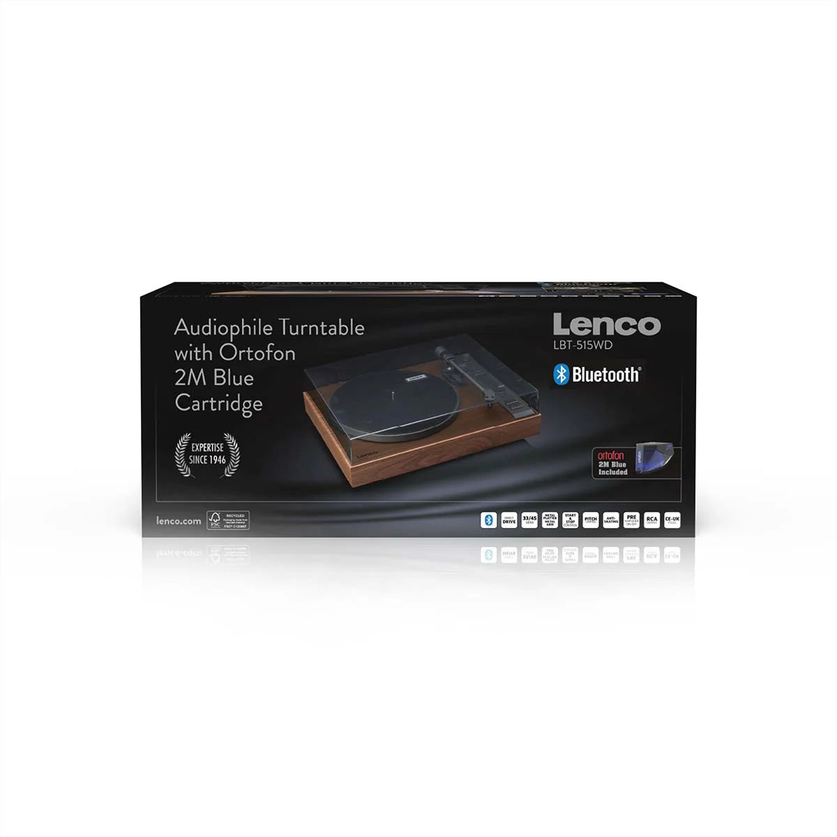 Lenco LBT-515WD – Plattenspieler (Direktantrieb, manuell), Bluetooth, Phono-Vorverstärker, 33⅓/45 U/min – Holz