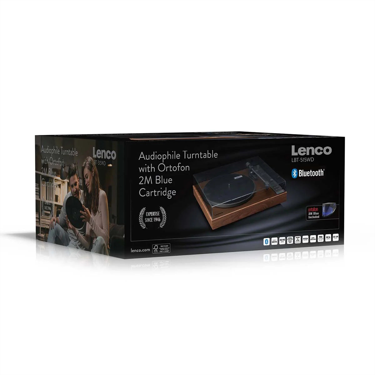 Lenco LBT-515WD – Plattenspieler (Direktantrieb, manuell), Bluetooth, Phono-Vorverstärker, 33⅓/45 U/min – Holz