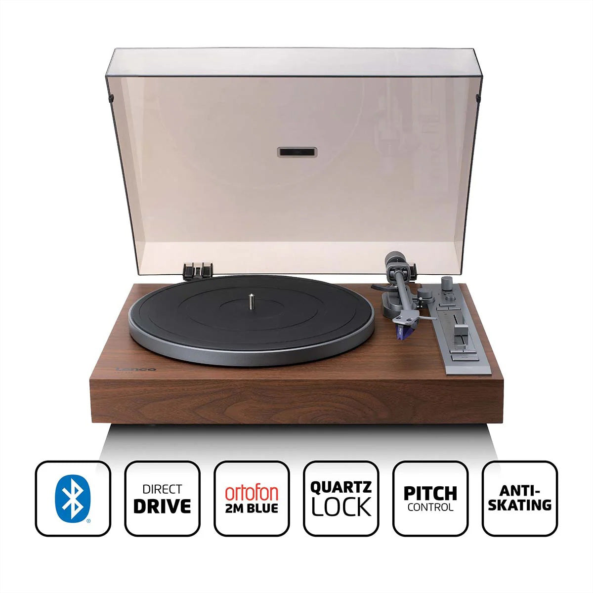 Lenco LBT-515WD – Plattenspieler (Direktantrieb, manuell), Bluetooth, Phono-Vorverstärker, 33⅓/45 U/min – Holz