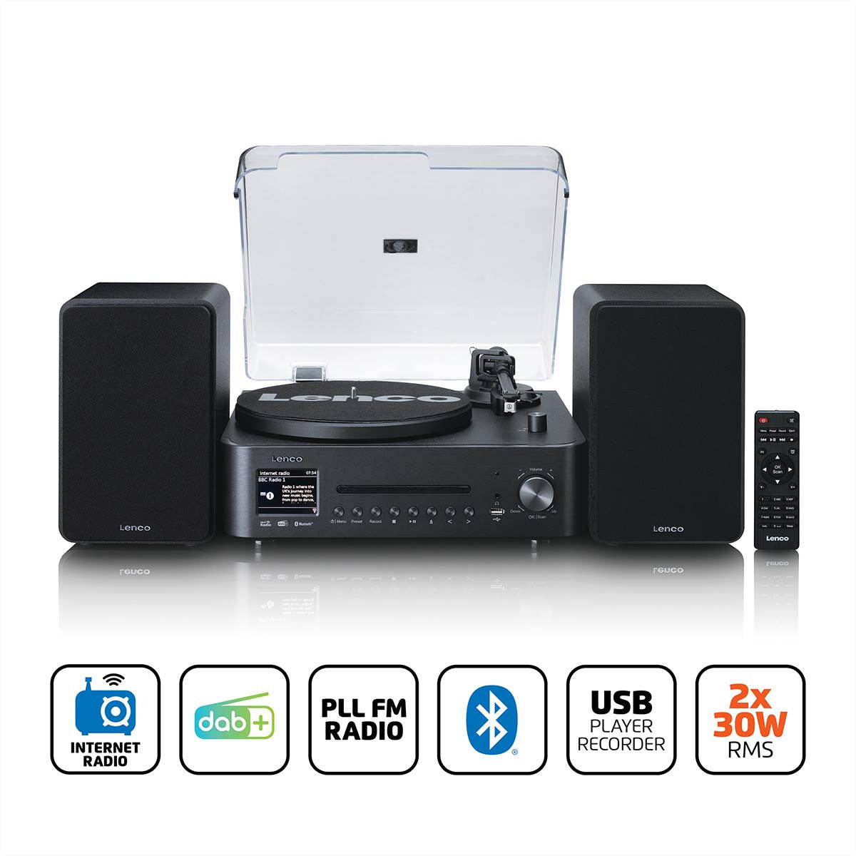 Lenco MC-760BK – Micro HiFi-Anlage, Internetradio, DAB+/UKW, CD, Bluetooth, WLAN, 60 W – Schwarz