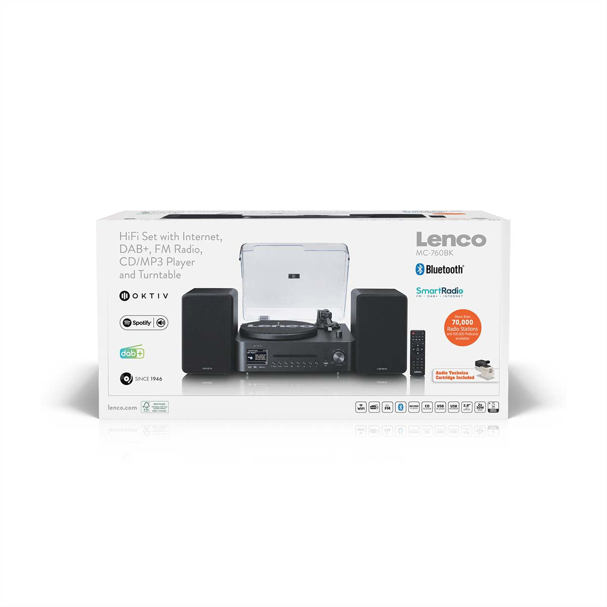 Lenco MC-760BK – Micro HiFi-Anlage, Internetradio, DAB+/UKW, CD, Bluetooth, WLAN, 60 W – Schwarz