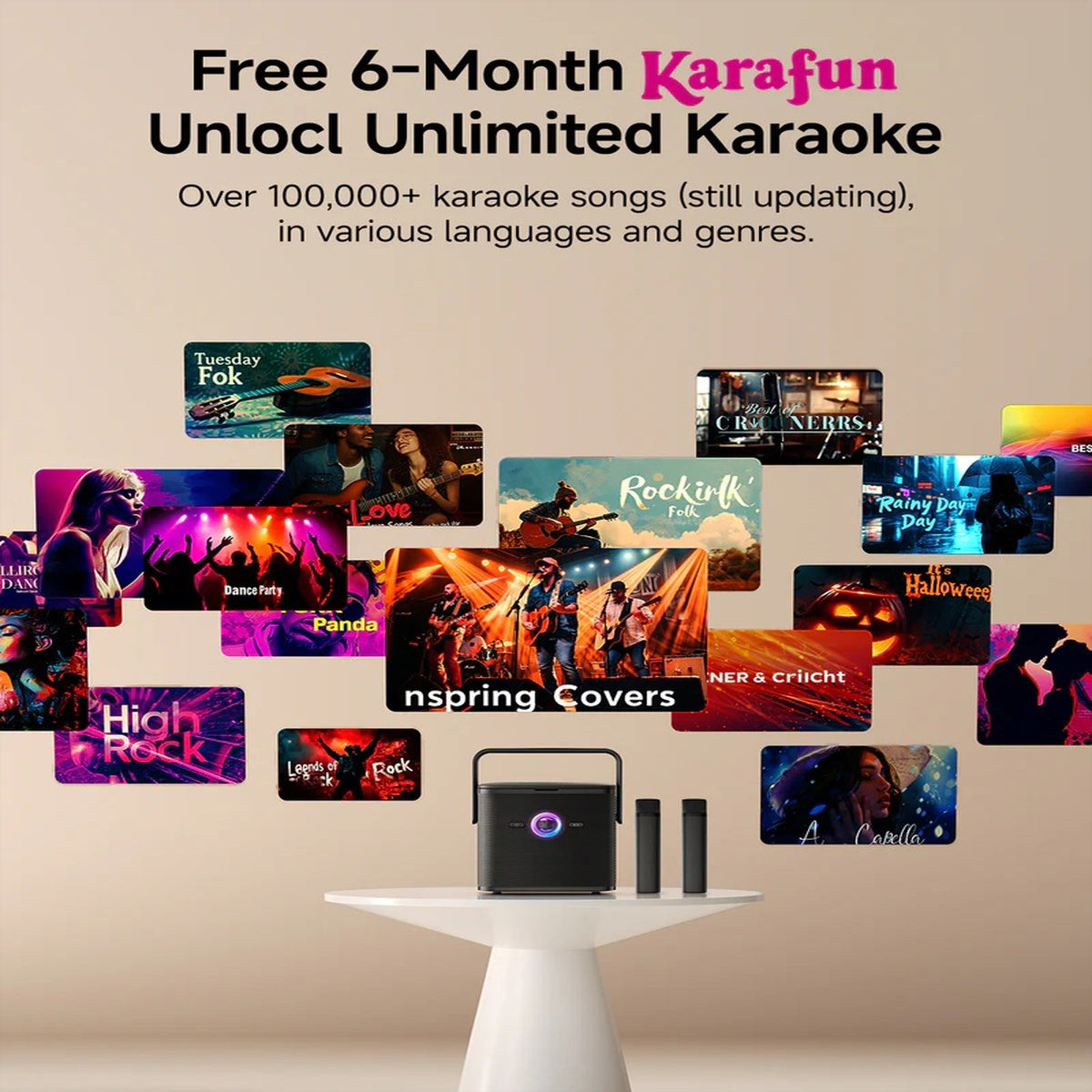 Ikarao Shell S3 – 7" Touchscreen Karaoke-Maschine, 2 kabellose Mikrofone, 80 W, 7 h Akku – Schwarz