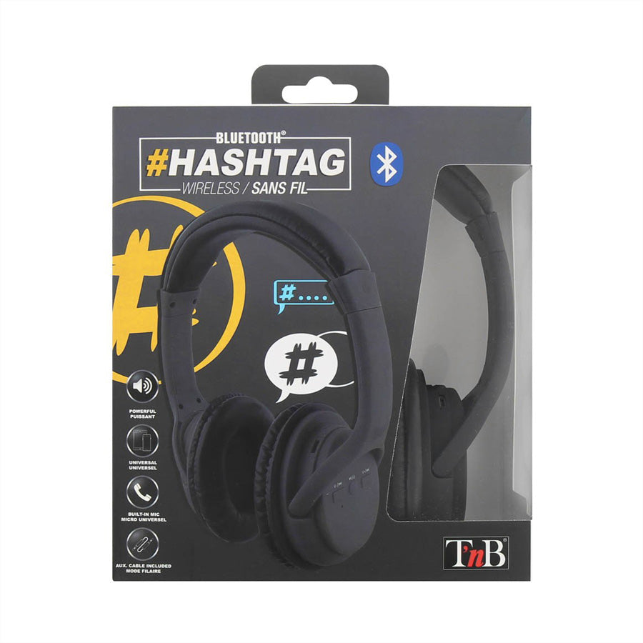 T'nB HASHTAG Over-Ear Kopfhörer – Kabel + BT 5,0, Schwarz