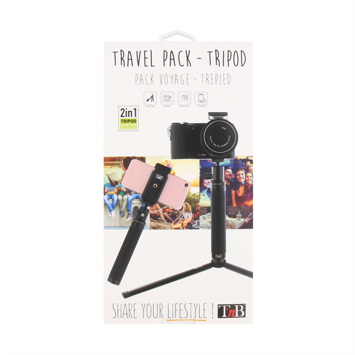 T'nB Influence Travel Pack Stativ – Selfie-Stick, Action-Cam-Adapter, Smartphone-Halter, Tasche – Schwarz