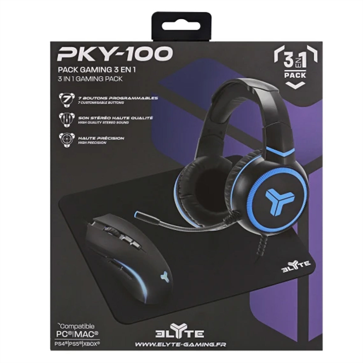 T'nB ELYTE Gamer Starterpack 3-in-1 – Gaming-Maus – 3200 DPI, Schwarz, Blau