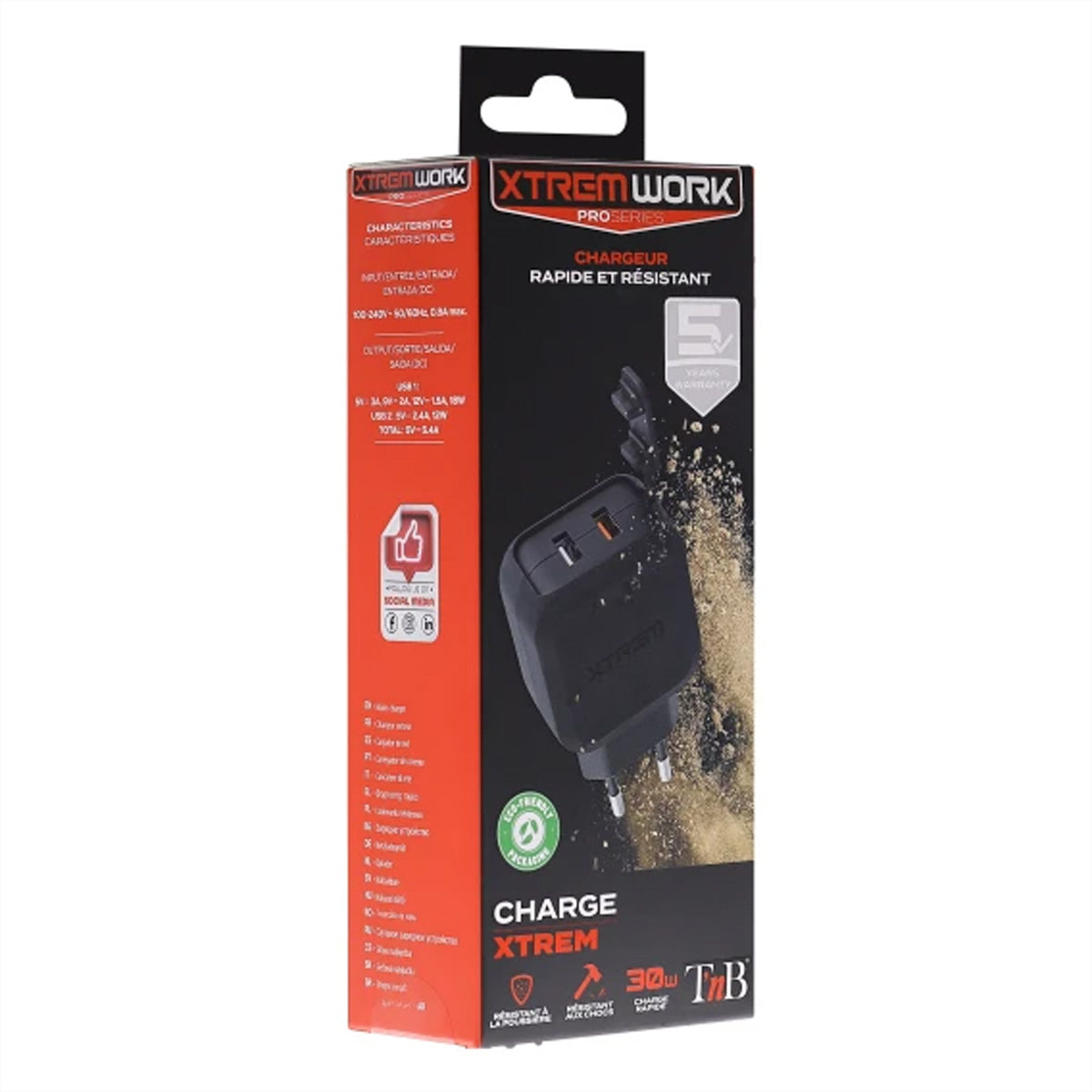 T'nB Xtremework USB-Ladegerät 30 W – USB-A×2 – QC 3.0 – Rosa