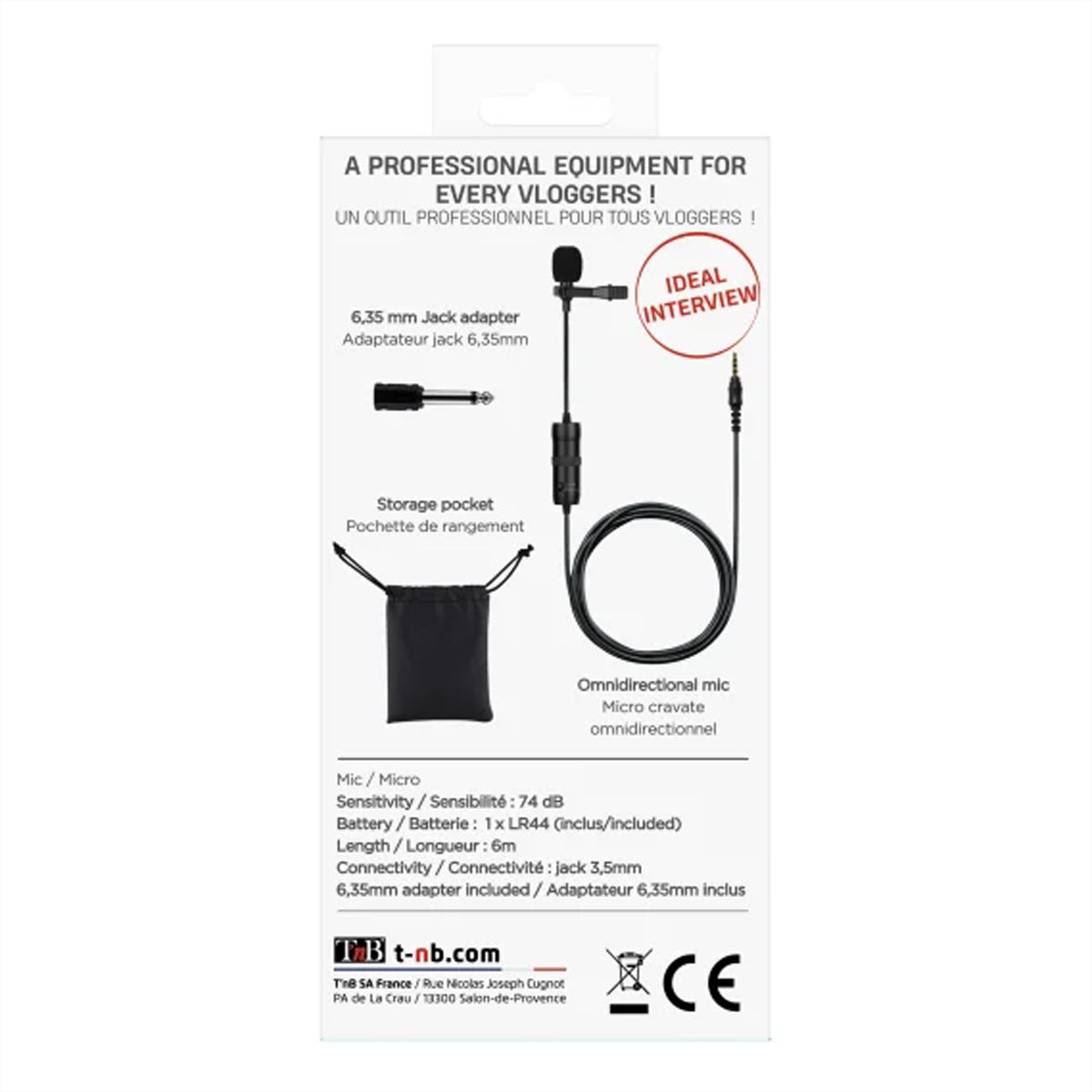 T'nB Lavaliermikrofon – 3,5-mm-Klinke, kabelgebunden, omnidirektional, 65–18'000 Hz
